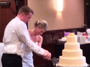 bride and groom cutting the cake