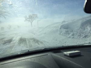 dangerous snowy road in illinois snow storm