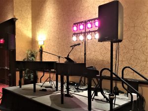 Felix and Fingers Dueling Pianos setup at the Bloomington-Normal Marriott.